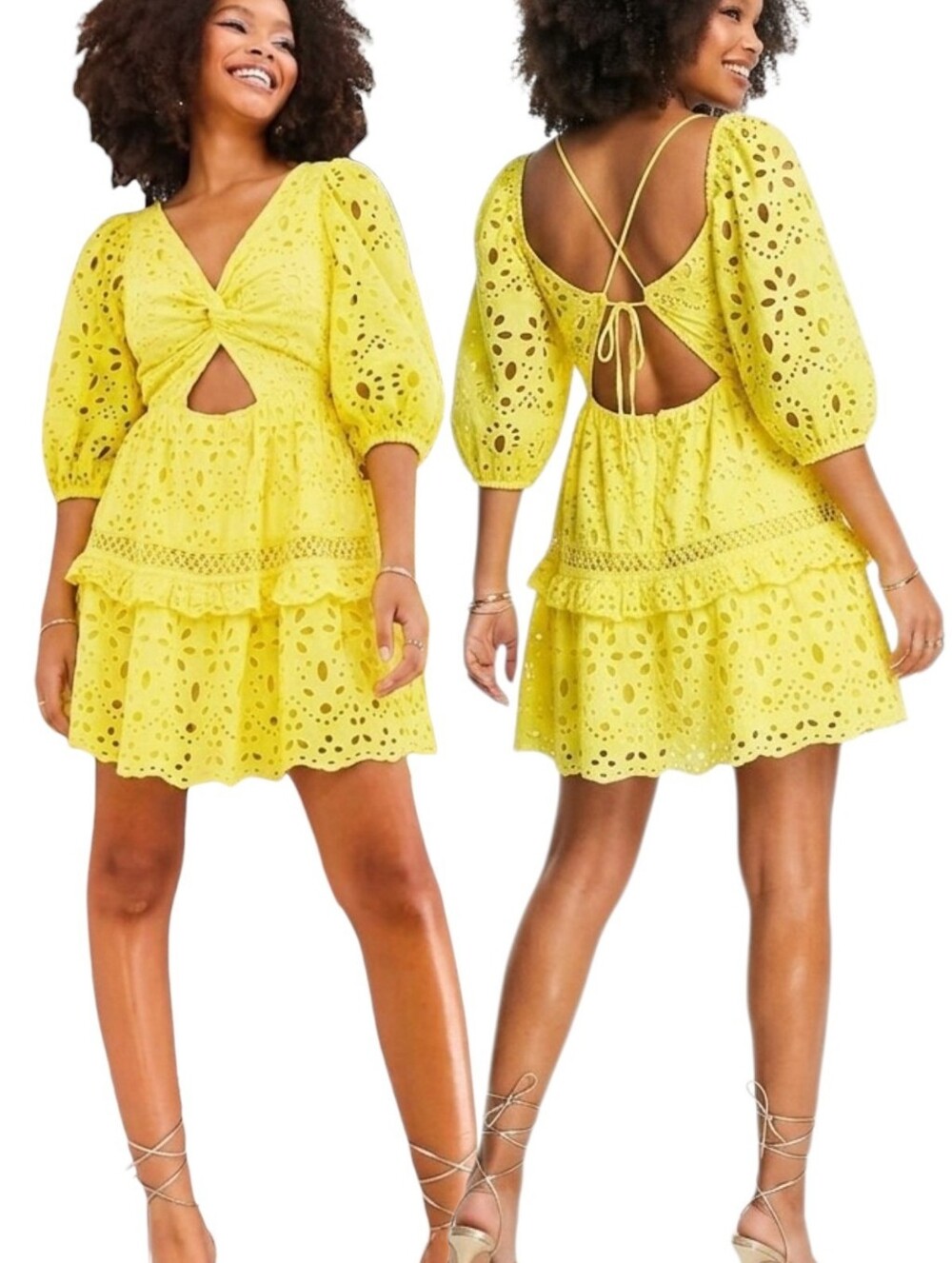 ASOS Broderie Twist Front Eyelet Mini Dress - Size 10